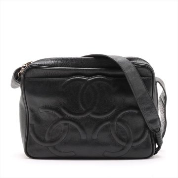 1円■美品■シャネル■トリプルココ キャビアスキン レザー ショルダーバッグ 肩掛け ハンド 本革 ブラック 黒 レディース MMM DD53-1