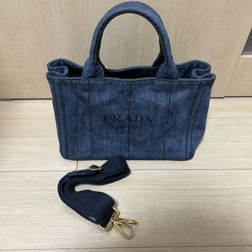 PRADA プラダ カナパ デニム ハンドバッグ ショルダーバッグ 2way 三角ロゴ