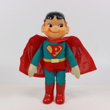 **不二家 ペコちゃん スーパーマン ソフビ 美品**