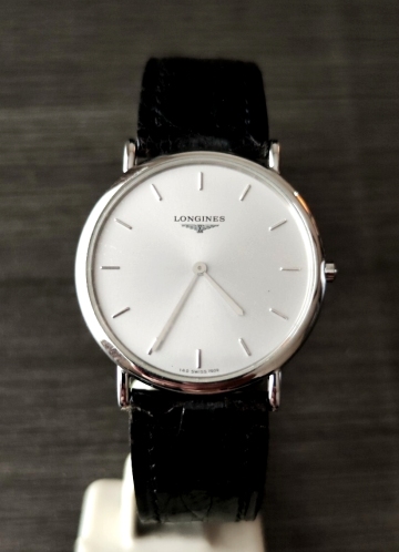 稼働品 ロンジン L4.620.4 メンズ腕時計 シルバー文字盤 純正品革ベルト尾錠