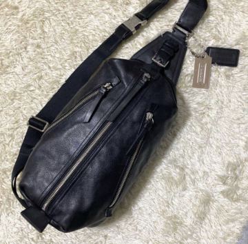 1円〜 極美品 COACH コーチ トンプソン 70360 ボディバッグ ショルダーバッグ レザー 本革 シボ革 ブラック 黒 メンズ スリングバッグ