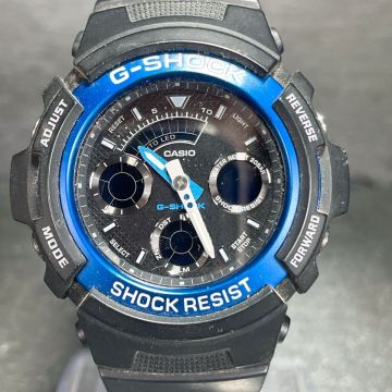 美品 CASIO カシオ G-SHOCK ジーショック AW-591-2AJF 腕時計 アナデジ クオーツ 多機能 カレンダー ブルー ラバーバンド ブラック