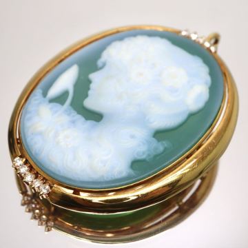 K18!!0.12ct!!◆【シュミット】ストーンカメオ&天然ダイヤモンドブローチ/ペンダントトップ◆D 約12.2g diamond ネックレス EH3/EH5 M501