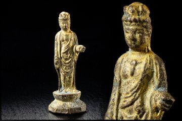 ◆天香楼◆ 小金銅仏 銅造如来立像 新羅以前 高さ6.7cm　経年時代物 AJ2222