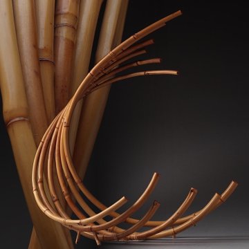 JQ250 竹工芸「高波」花器 幅41.5cm・竹波形多足台 オブジェ アート 竹細工