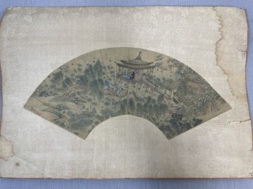 BB915「模写 銭杜 人物 扇面」1面 約50cmx22.5cm【着払】(検骨董書画掛軸巻物拓本金石拓本法帖古書和本唐本漢籍書道中国)