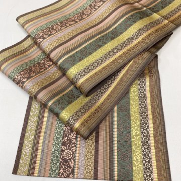 着物月花 本場筑前博多織 唐花間道 八寸名古屋帯 未使用品 全通柄 伝統工芸品 正絹 ob7845