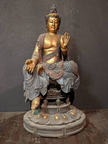 釈迦如来像 大型 仏像 金色装飾 古美術風　彫刻　骨董　仏具　時代