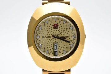 稼働品 ラドー ダイアスター 石付き カットガラス ラウンド ゴールド デイデイト メンズ 腕時計 RADO