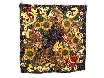 1円 ■美品■ CHANEL シャネル ココマーク ひまわり スカーフ ストール ショール レディース ネイビー系&times;マルチカラー FP9815