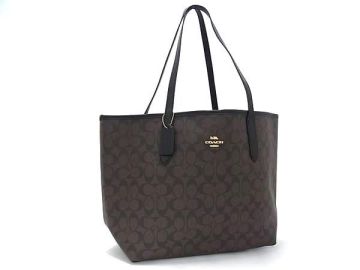 1円 ■美品■ COACH コーチ 5696 シグネチャー PVC トートバッグ ショルダー 肩掛け レディース ブラウン系 FS7708