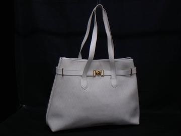 1円 ChristianDior クリスチャンディオール ハニカム柄 PVC トートバッグ ショルダー 肩掛けかばん レディース アイボリー系 FU6786