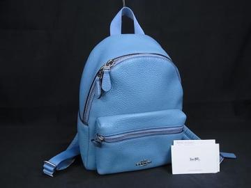 1円 ■美品■ COACH コーチ F38263 レザー&times;ナイロン リュックサック バックパック レディース ライトブルー系 BR1166