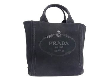 1円 PRADA プラダ キャンバス カナパ キャンバス ハンドバッグ トートバッグ レディース メンズ ブラック系 FT4114
