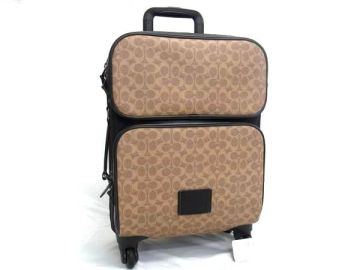 1円 ■美品■ COACH コーチ 69368 ミニシグネチャー ナイロン&times;PVC 4輪 キャリーケース スーツケース トラベルバッグ ブラック系 FN8498