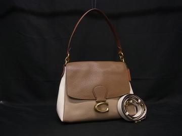1円 ■美品■ COACH コーチ レザー ワンハンドル 2WAY ショルダーバッグ トートバッグ 肩掛けかばん ブラウン系&times;アイボリー系 BN6737