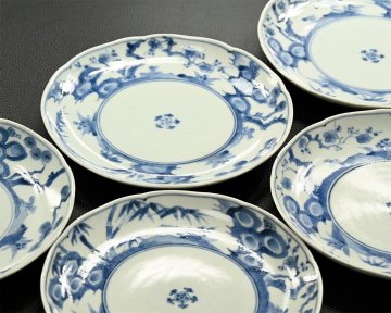 【永】d362【兵庫県の図書館や博物館の館長を歴任された歴史研究家遺族委託品】江戸時代　古伊万里　染付松竹梅文皿　5枚