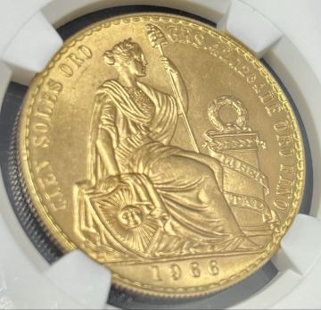 【鑑定枚数0.03%】1966 ペルー 座像の女神 100ソル金貨 NGC鑑定 MS66 運上の女神 エリザベス ウナとライオン銀貨コインではない