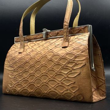 穿山甲 センザンコウ がま口 ハンドバッグ ブラウン エキゾチックレザー