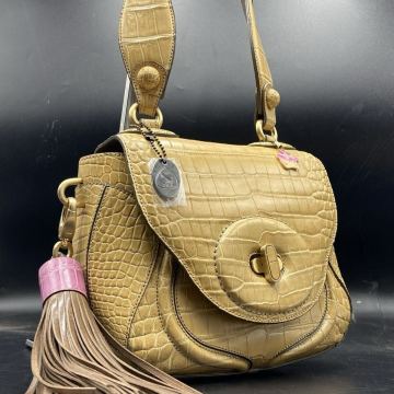 【数回使用のみ】チビナイル CIVINILE JRAタグ付き リアルクロコダイル クロコ ワンショルダーバッグ イエロー系 ターンロック レディース