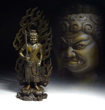 緑屋s■ 仏教美術　銅製　不動明王 仏像　高約29cm　i9/12-6140/24-5#80