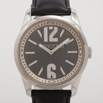 ■ 1円 ～ 中古品 参定23.1万■ BVLGARI ブルガリ ■ ソロテンポ ST37S ■ クォーツ 黒 ブラック シルバー メンズ ボーイズ