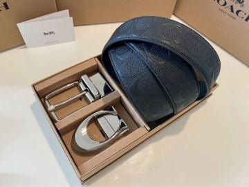 コーチ COACH リバーシブル ブラック シグネチャー 通勤通学 シグネチャーベルト シルバーバックル 紳士ベルト