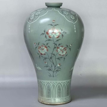 【安】李朝時代 高麗瓷 青磁釉裡紅花卉紋梅瓶 古陶瓷 古美味 朝鮮古美術 古董品 282