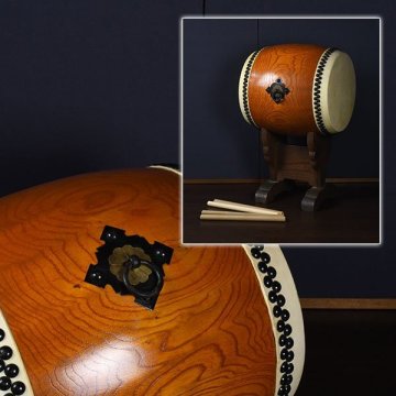 【加】1403e 和楽器 長胴太鼓 木製台 撥付 / 和太鼓