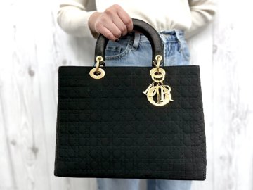 Christian Dior クリスチャン ディオール レディディオール カナージュ ハンドバッグ バッグ キャンバス 黒 93161Y