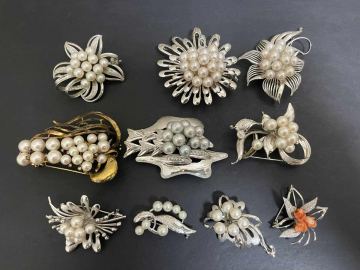 1円 真珠 ブローチ 10個 大量セット パール 淡水 STERLING SILVER シルバー まとめて