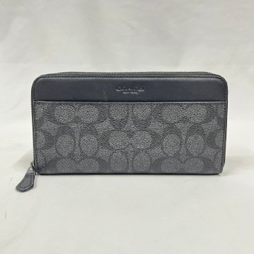 ▽▼コーチ COACH シグネチャー アコーディオン 長財布 PVC&times;レザー ラウンドファスナー ブラック系カラー コンビ レディース メンズ▼▽