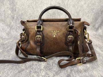 【贈蜂】 PRADA プラダ ショルダーバッグ BN1279 ダーク ブラウン レザー