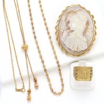 おたからや◆K18相当/K18刻印ジュエリー4点《48.3ｇ》 カメオブローチ ネックレス リング【C-YA02769】