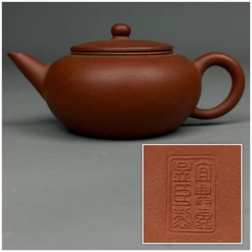 宜興恵 孟臣製 中国美術 単孔口 唐物 朱泥 急須 紫砂 後手急須 茶注 古陶磁工芸 古美術品 書 時代品 古玩 茶心壺 86g 宜興恵孟臣製