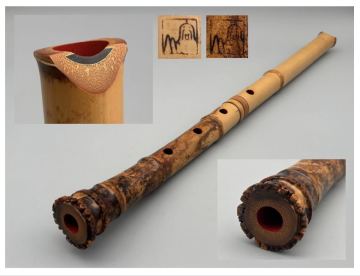 尺八　容山　二印　金歌口　古竹　銀三線　藤巻き　約61cm　 管楽器　和楽器 ④