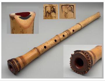 尺八　容山　二印　金歌口　銀三線　藤巻き　約65cm　 管楽器　和楽器 ⑦