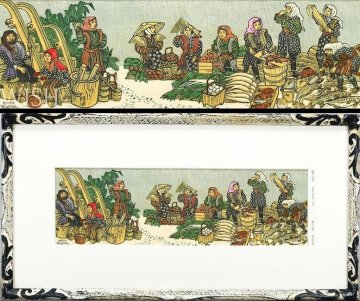 【真作】【WISH】勝平得之「暮の市日」木版画 約8号 　　〇秋田県文化功労賞 版画家 彩色版画 #25113104