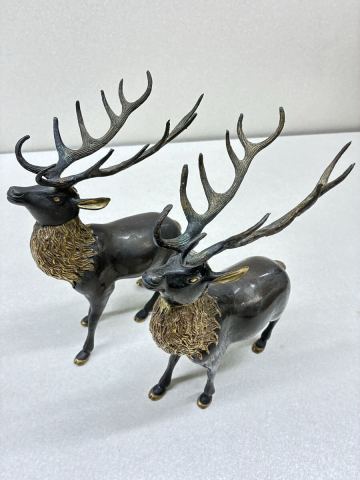 Y40★ 雄鹿 ブロンズ像 オブジェ インテリア 置物 アンティーク 縁起物 魔除け 鹿の置物 フィギュア 1572g