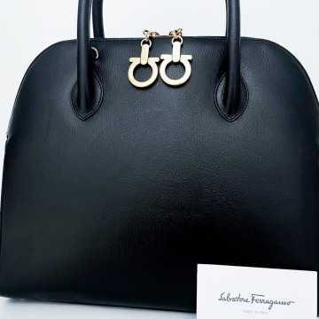 1円■未使用級■最高級ライン■型崩れ無し■Ferragamo フェラガモ 自立 ガンチーニ トートバッグ ビジネス メンズ レザー ブラック 黒