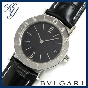 1円～ 3ヶ月保証付き 磨き済み 美品 本物 定番 人気 BVLGARI ブルガリ BB30SLD 革ベルト ブラック ボーイズ メンズ レディース 時計