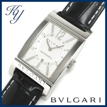 1円～ 3ヶ月保証付き 磨き済み 美品 本物 定番 人気 BVLGARI ブルガリ レッタンゴロ RT45S 革ベルト 自動巻き シルバー メンズ 時計