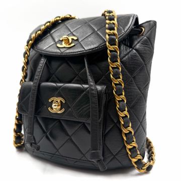 【最高級】1円 CHANEL シャネル リュック バッグパック チェーン ラムスキン マトラッセ ココマークレザー 黒 レディース シリアル有
