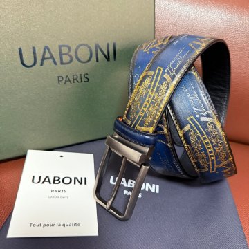 貴重品 EU製 定価9万◆UABONI*ユアボニ*幻のパティーヌ*ベルト◆本革 カーフスキン 手染 ゴールデン 調節可能 ビジネス 紳士 ベルルッティ