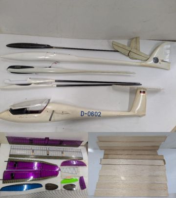 【 大量まとめて 動作未確認 】 グライダー 胴体 羽根 等 多数 セット D-0602 RF 17x18 MODEL 他 プロペラ 模型 飛行機 （宮2）
