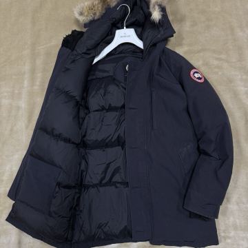 美品!L相当! CANADA GOOSE カナダグース ダウンジャケット ジャスパーパーカ JASPER ファー メンズ ネイビー リブ 極暖 ロングダウン