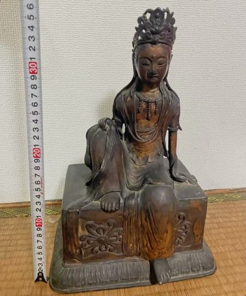 コレクター放出品 中国古美術 仏像 仏教美術 唐物 水月観音 菩薩像 古銅 銅製 骨董品 時代物 置物 
