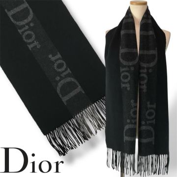 f68 希少 レア Christian Dior ウール&times;カシミヤ ロゴ ロング マフラー ブラック メンズ レディース 正規品 ストール フリンジ Vintage 