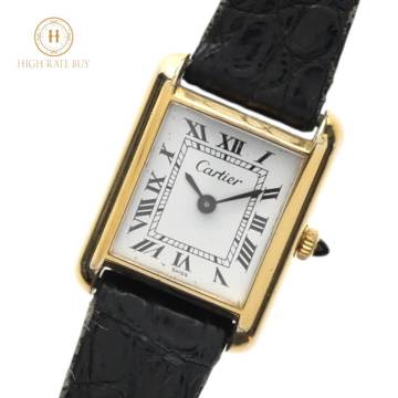 1円スタート 稼動品 Cartier カルティエ マストタンクSM 手巻き 機械式 スクエア ローマン 2針 ゴールド 白文字盤 レディース 腕時計