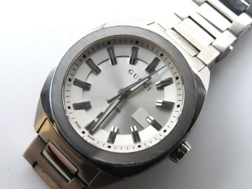 1円 グッチ 142.4 SS シルバー文字盤 腕時計 メンズ 稼働 QZ EE 31263